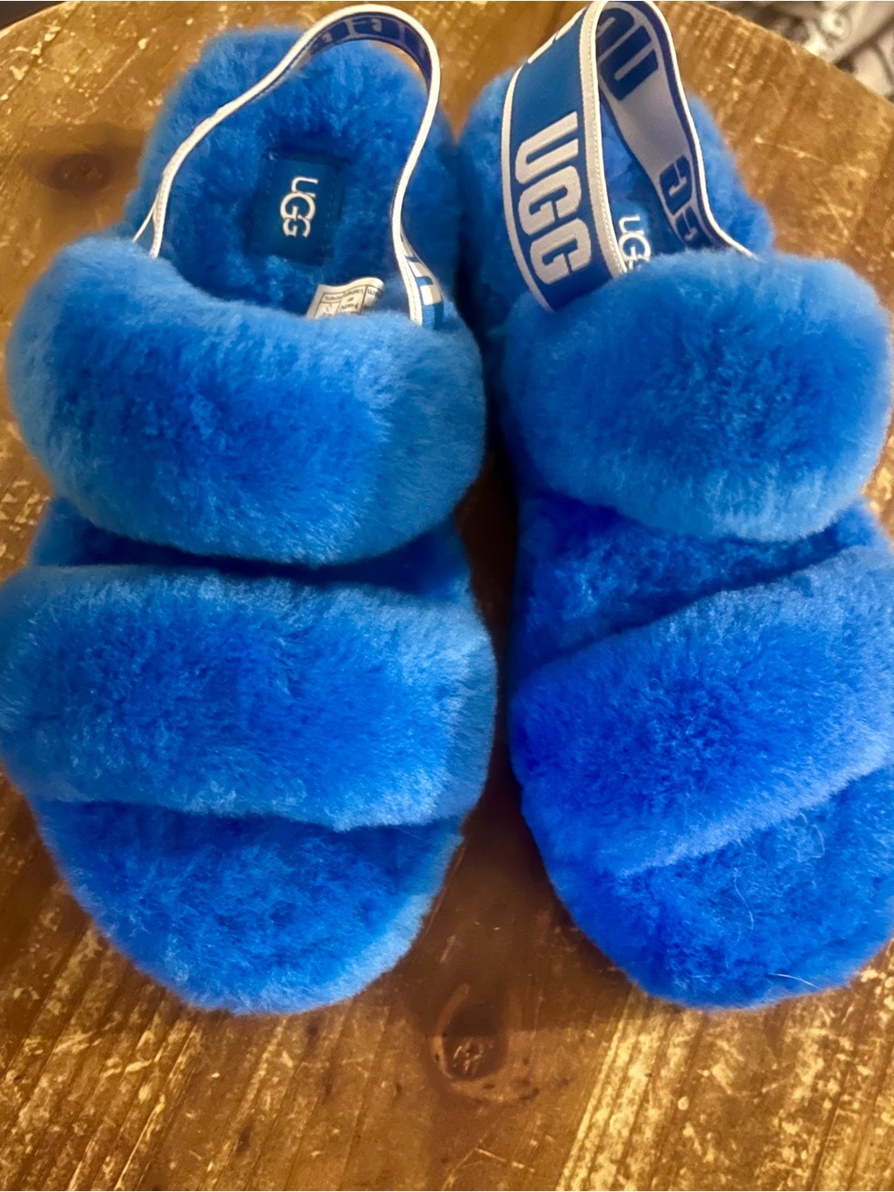 UGG Oh Yeah Sheepskin Slide Sandals Slippers Royal Blue